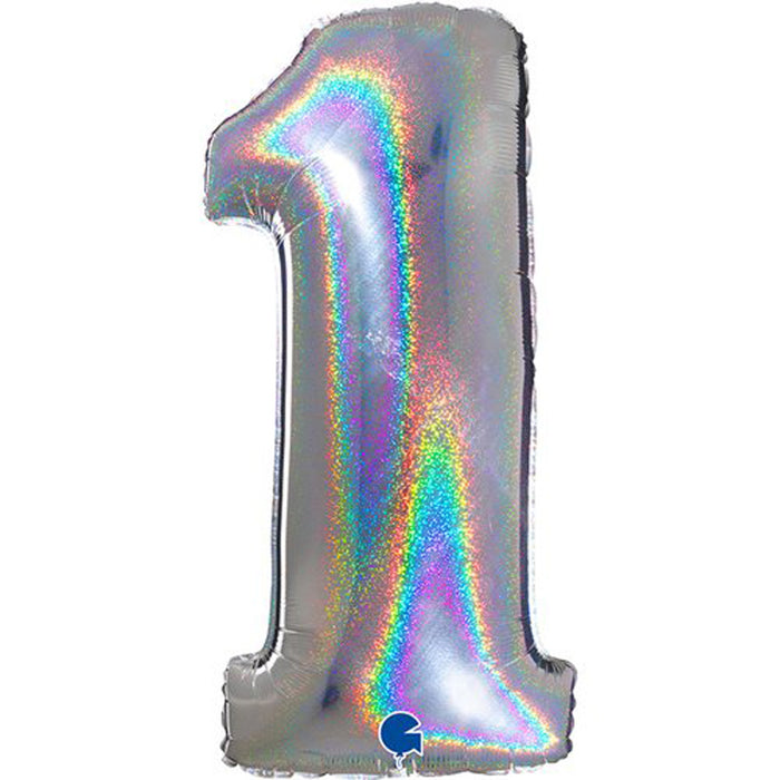 Riesenzahl Folienballon 40"/102cm | Holo Silber