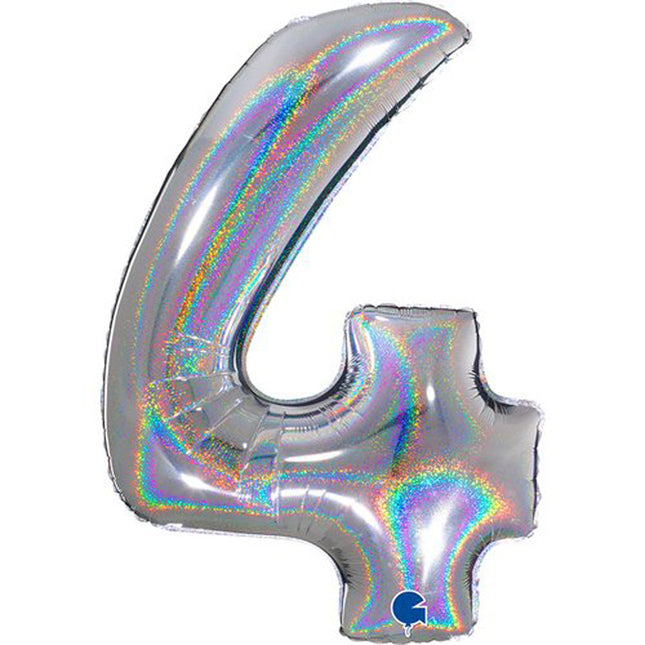 Riesenzahl Folienballon 40"/102cm | Holo Silber #4