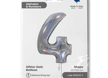 Riesenzahl Folienballon 40"/102cm | Holo Silber #4