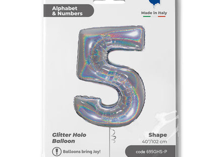 Riesenzahl Folienballon 40"/102cm | Holo Silber #5