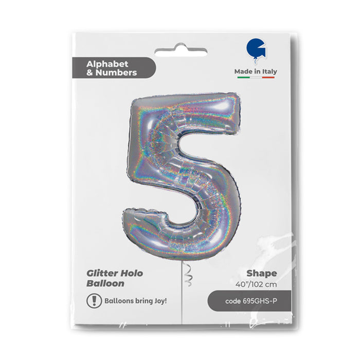 Riesenzahl Folienballon 40"/102cm | Holo Silber #5