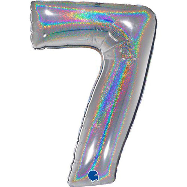 Riesenzahl Folienballon 40"/102cm | Holo Silber #7