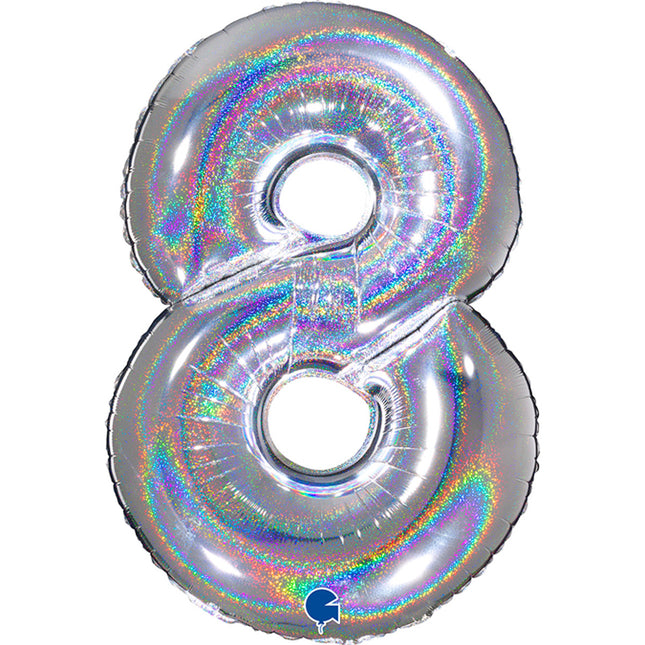 Riesenzahl Folienballon 40"/102cm | Holo Silber #8