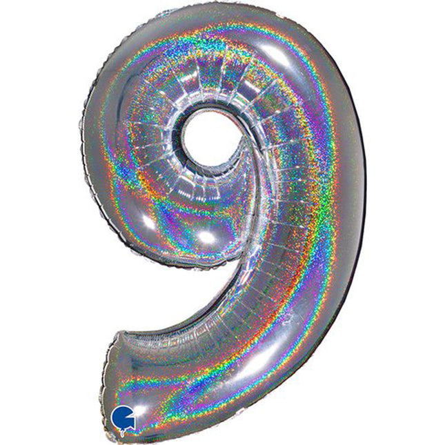 Riesenzahl Folienballon 40"/102cm | Holo Silber #9