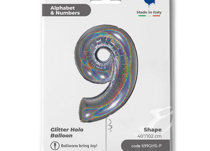 Riesenzahl Folienballon 40"/102cm | Holo Silber #9
