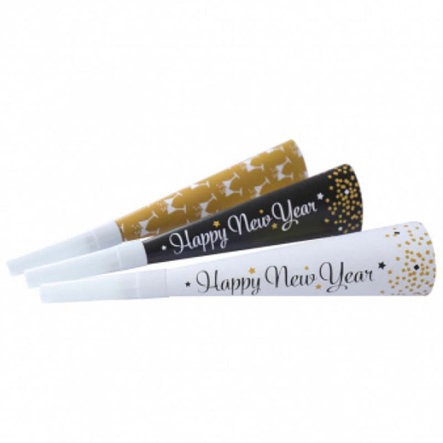 Tröten Happy New Year 22cm 3 Stk.