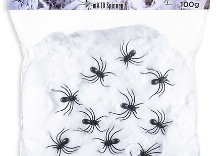 Halloween Dekoration "100g Spinnweben und 10 Spinnen" | Weiß Schwarz