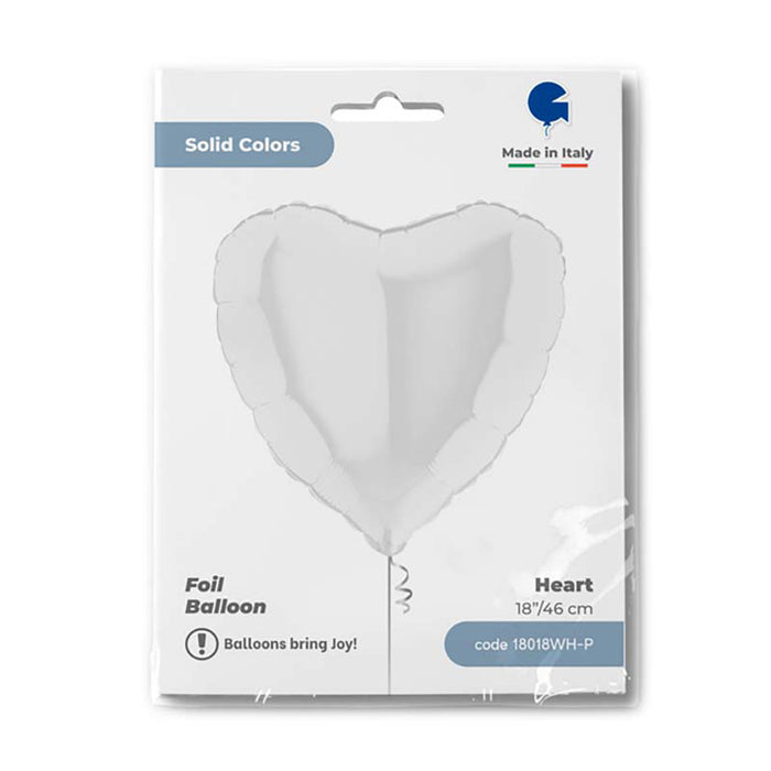 18"/Ø46cm Folienballon Lose - Uni Herz | Weiß