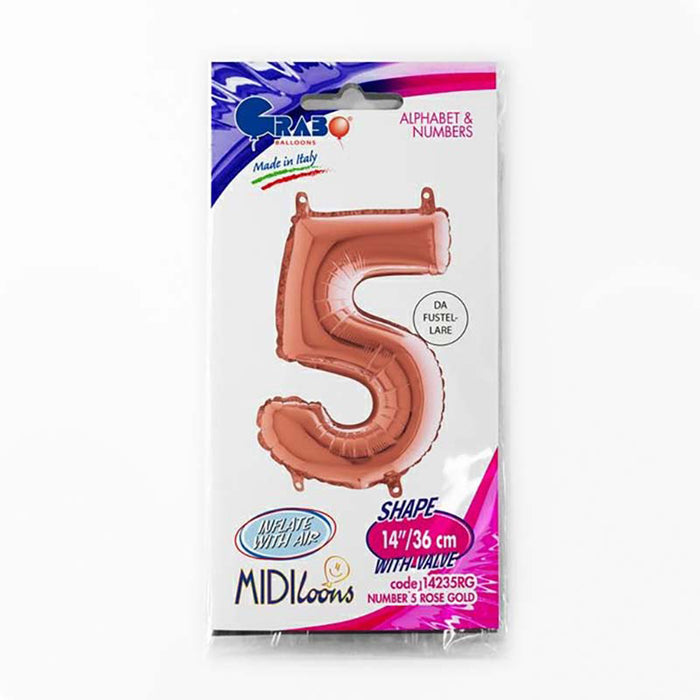 ABC Mini Zahlen Folienballon 14"/36cm | Rosegold #5