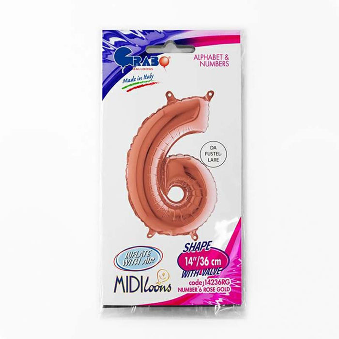ABC Mini Zahlen Folienballon 14"/36cm | Rosegold #6