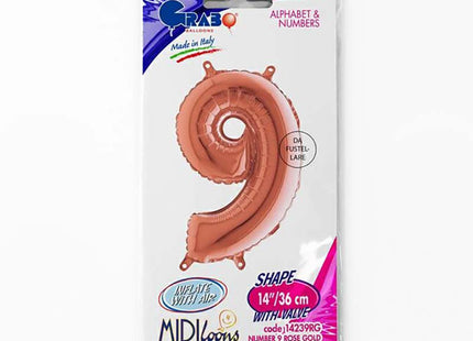ABC Mini Zahlen Folienballon 14"/36cm | Rosegold #9