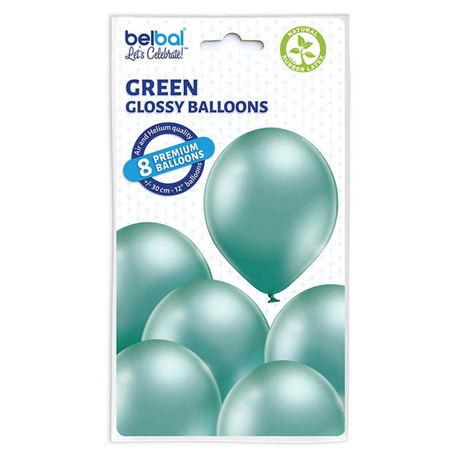 8 Luftballons Uni Glossy Ø30/33cm | Grün