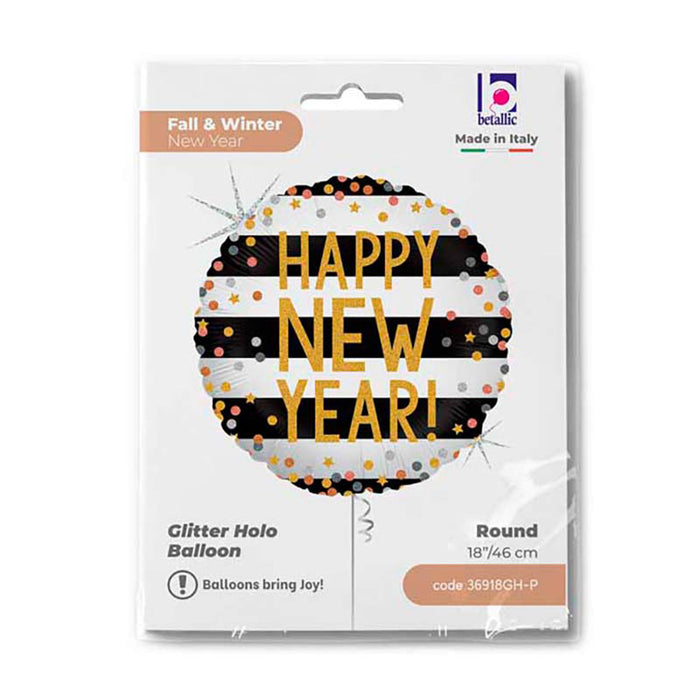 ABC18 Folienballon "New Year Konfetti" Holo/Glitter | Ø 46 cm