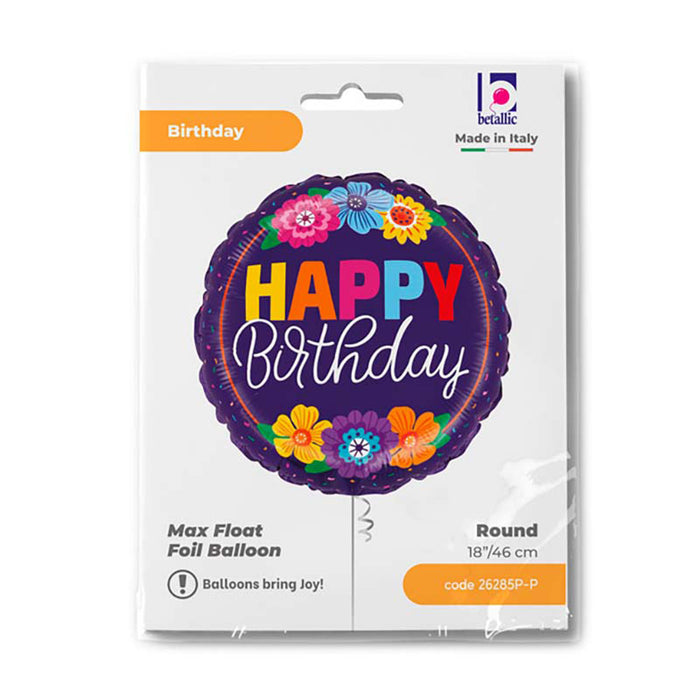 ABC18 Folienballon "Happy Birthday Blumen" | Ø 46 cm