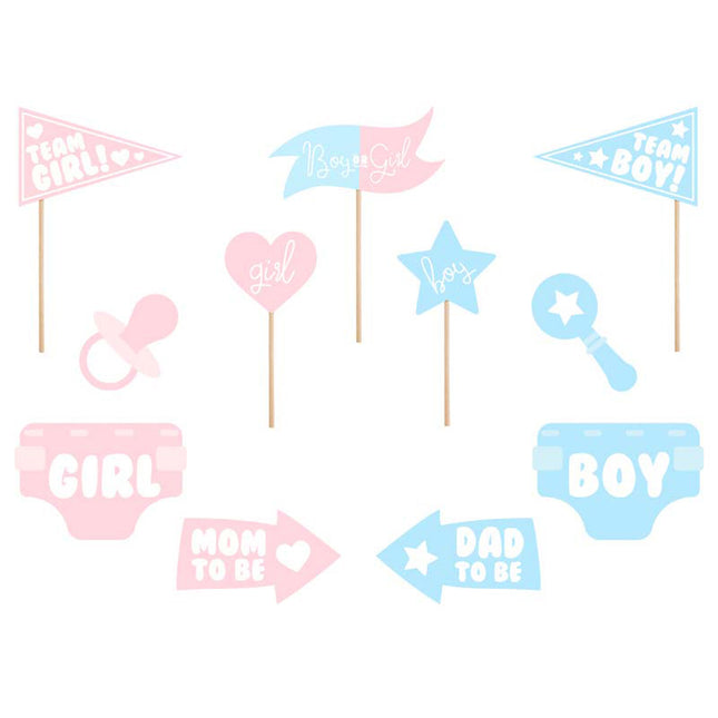 Foto-Props Gender Reveal, rosa/hellblau, 11-tlg.
