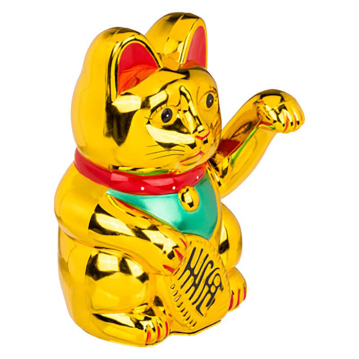 Winkekatze Glückskatze Maneki Neko mit Wackelarm | 20 cm Gold