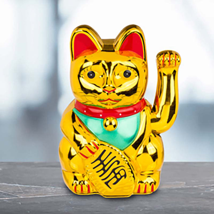 Winkekatze Glückskatze Maneki Neko mit Wackelarm | 20 cm Gold
