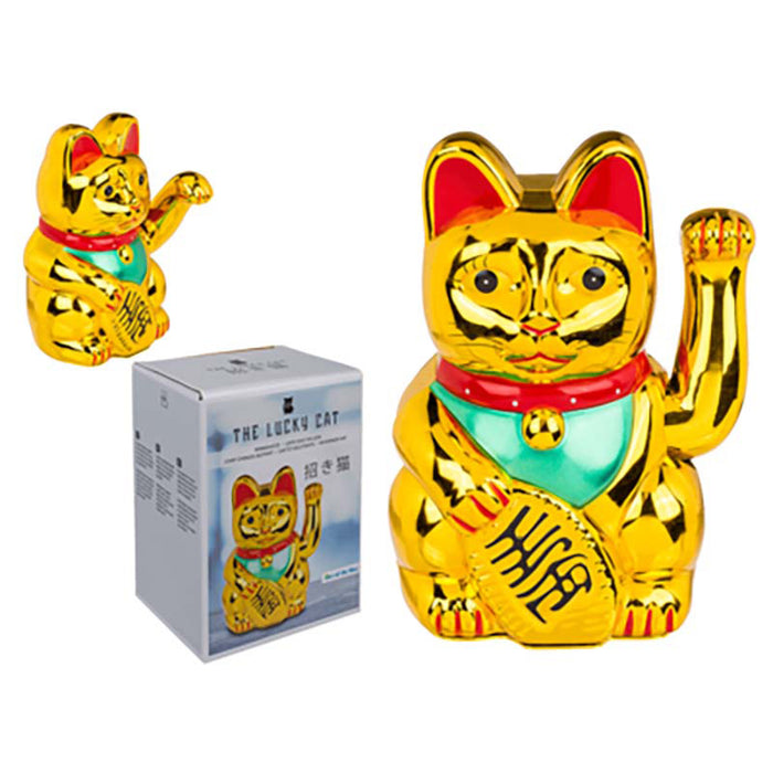 Winkekatze Glückskatze Maneki Neko mit Wackelarm | 20 cm Gold