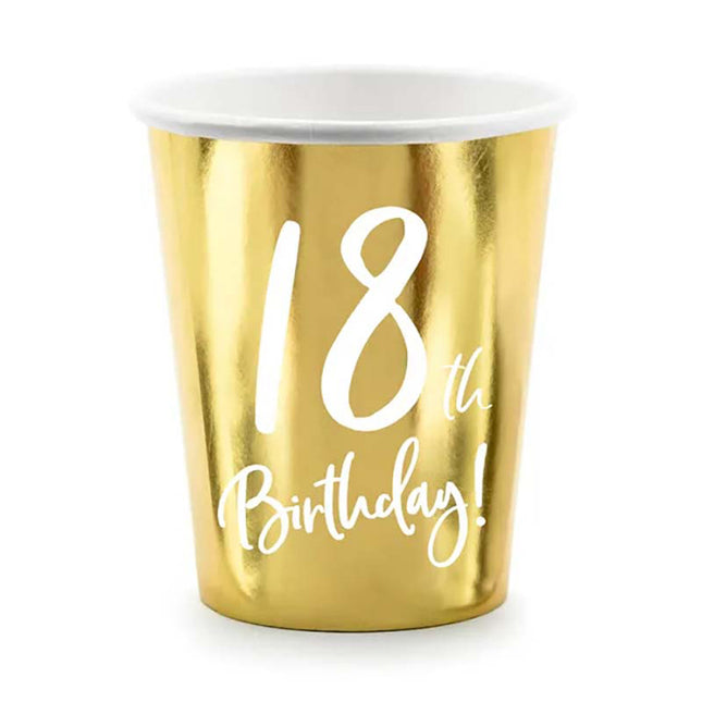 Pappbecher Happy Birthday #18 220ml/6Stk. Gold