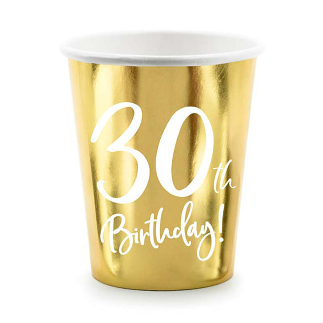 Pappbecher Happy Birthday #30 220ml/6Stk. Gold