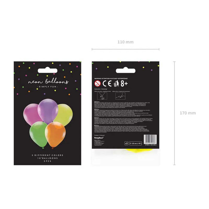 Latexballon Uni Neon 25cmØ | 5Stk. - Bunt