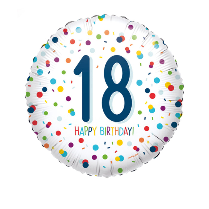 18" Runder Folienballon "Confetti Birthday" Ø43cm | Zahl