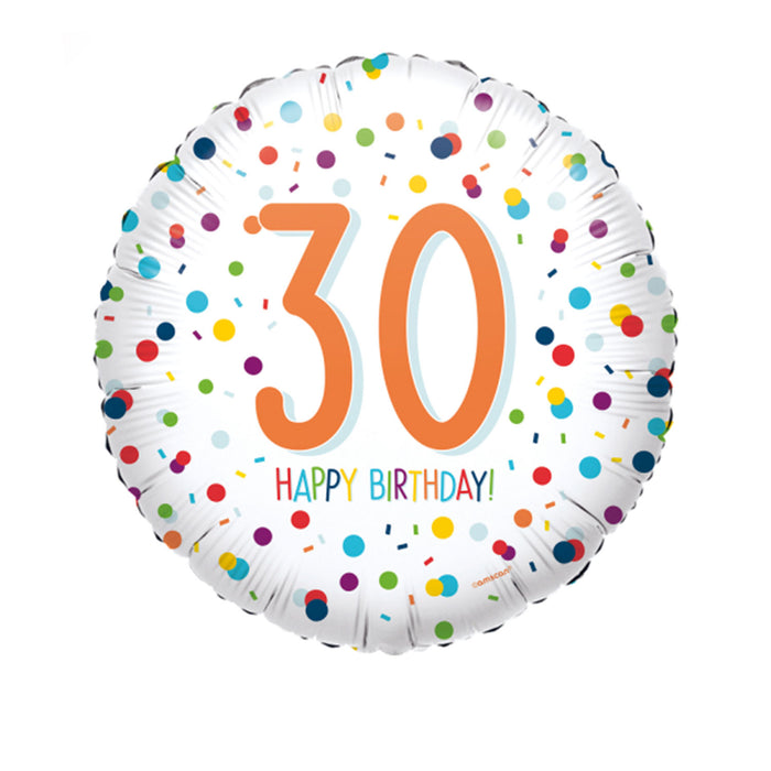 18" Runder Folienballon "Confetti Birthday" Ø43cm | Zahl