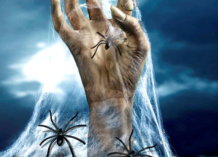 Weißes Spinnennetz 50g mit 3 Spinnen | Halloween Dekoration