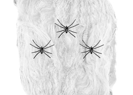 Weißes Spinnennetz 50g mit 3 Spinnen | Halloween Dekoration