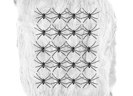 Weißes Halloween Spinnennetz | 500g mit 20 Spinnen