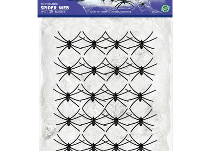 Weißes Halloween Spinnennetz | 500g mit 20 Spinnen