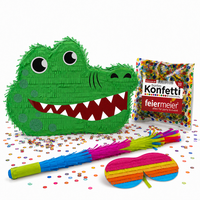 Pinata-Set | 4-tlg. mit Augenmaske, Schlagstock und Konfetti