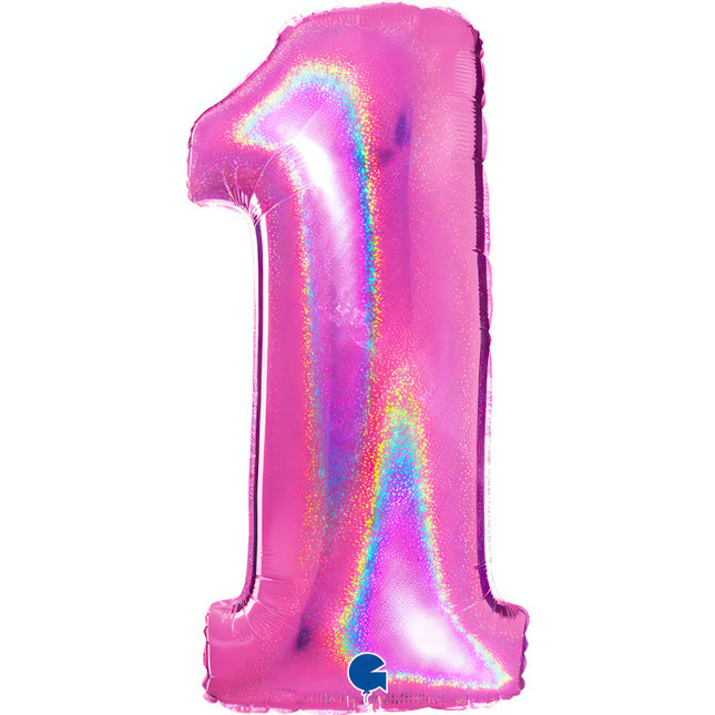 Riesenzahl Folienballon 40"/102cm | Holo Pink #1