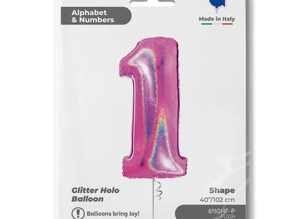 Riesenzahl Folienballon 40"/102cm | Holo Pink #1