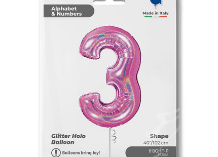 Riesenzahl Folienballon 40"/102cm | Holo Pink #3