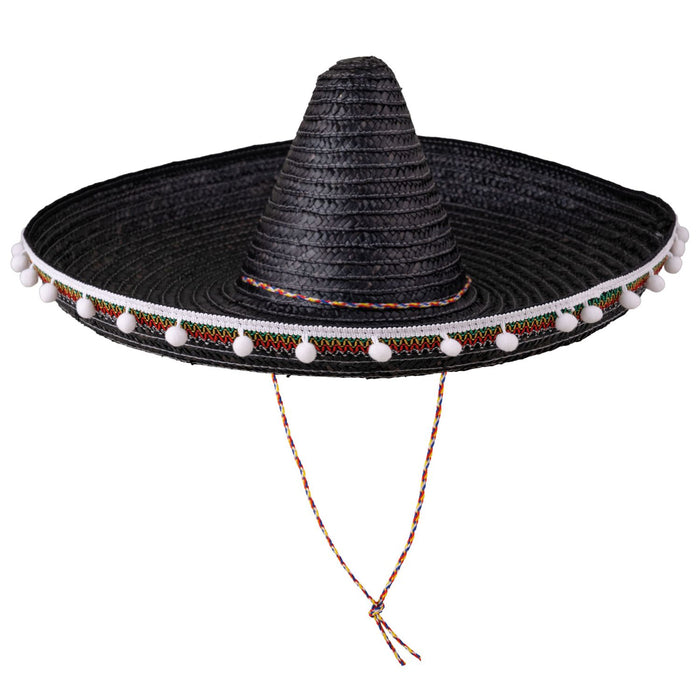 Mexikaner Sombrero mit Troddeln - 60 cm Durchmesser | Schwarz