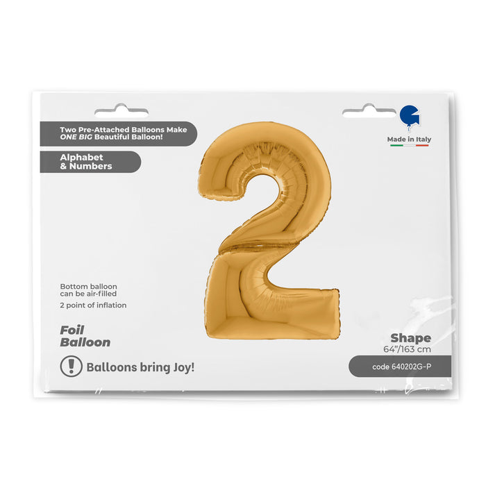 Riesenzahl Giant - Folienballon  64"/162cm - Gold #2