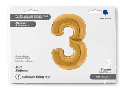 Riesenzahl Giant - Folienballon  64"/162cm - Gold #3