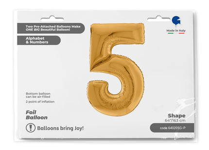 Riesenzahl Giant - Folienballon  64"/162cm - Gold #5