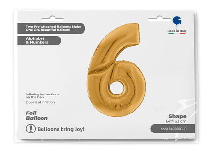 Riesenzahl Giant - Folienballon  64"/162cm - Gold #6