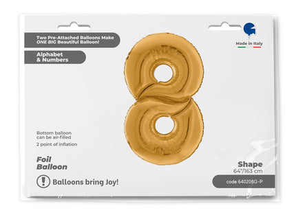 Riesenzahl Giant - Folienballon  64"/162cm - Gold #8
