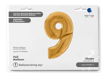 Riesenzahl Giant - Folienballon  64"/162cm - Gold #9