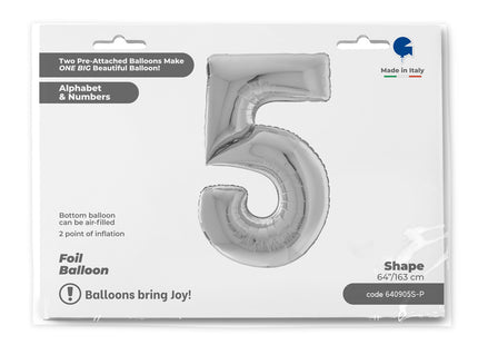 Riesenzahl Giant - Folienballon 162cm - Silber #5