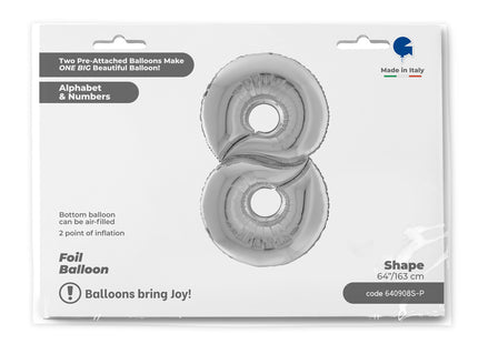 Riesenzahl Giant - Folienballon 162cm - Silber #8