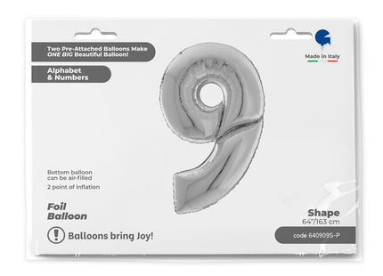 Riesenzahl Giant - Folienballon 162cm - Silber #9