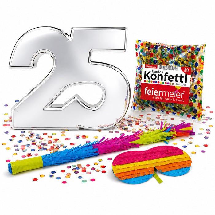 Pinata-Set | 4-tlg. mit Augenmaske, Schlagstock und Konfetti