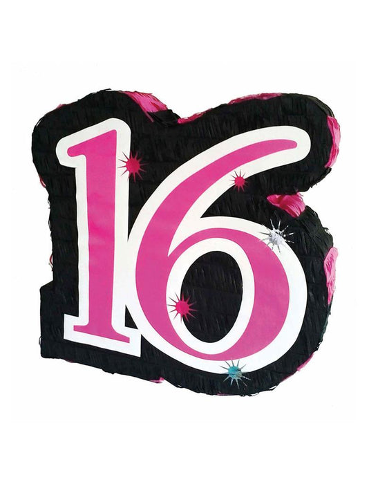 Pinata "Sweet 16" Schwarz/Pink | 47x45x10cm