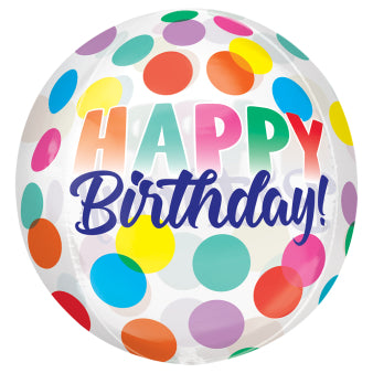 ABC 3D Orbz Folienballon "HAPPY Birthday!" Dots Bunt | 38 x 40 cm