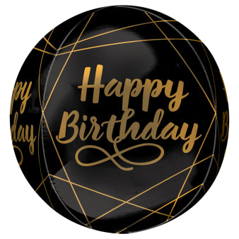ABC 3D Orbz Folienballon "Happy Birthday" Elegant Gold | 38 x 40 cm