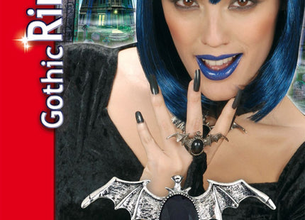 Fledermaus Ring mit schwarzem Stein | Silber - Vampir Hexe Teufel